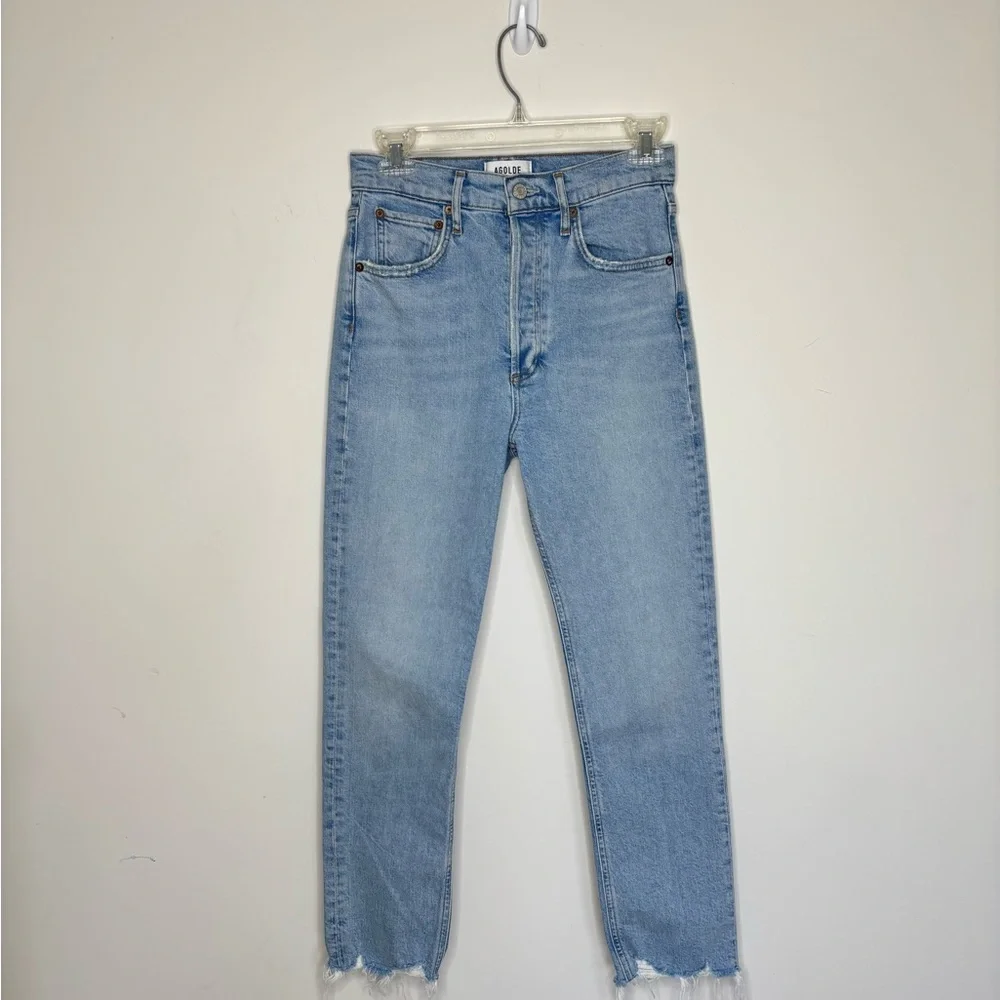 Agolde Light Wash Denim Straight‎ Jeans Distressed Women 5 Pocket XS Waist 25